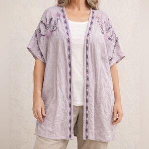 Easel Womens Light Purple Cardigan Floral Embroidred Size Medium 100% cotton